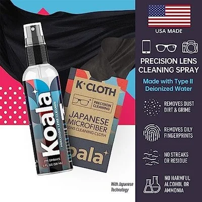 Koala Eyeglass Lens Cleaner Spray Kit American Made 2 Ounces + 1 Koala Cloth Str 2