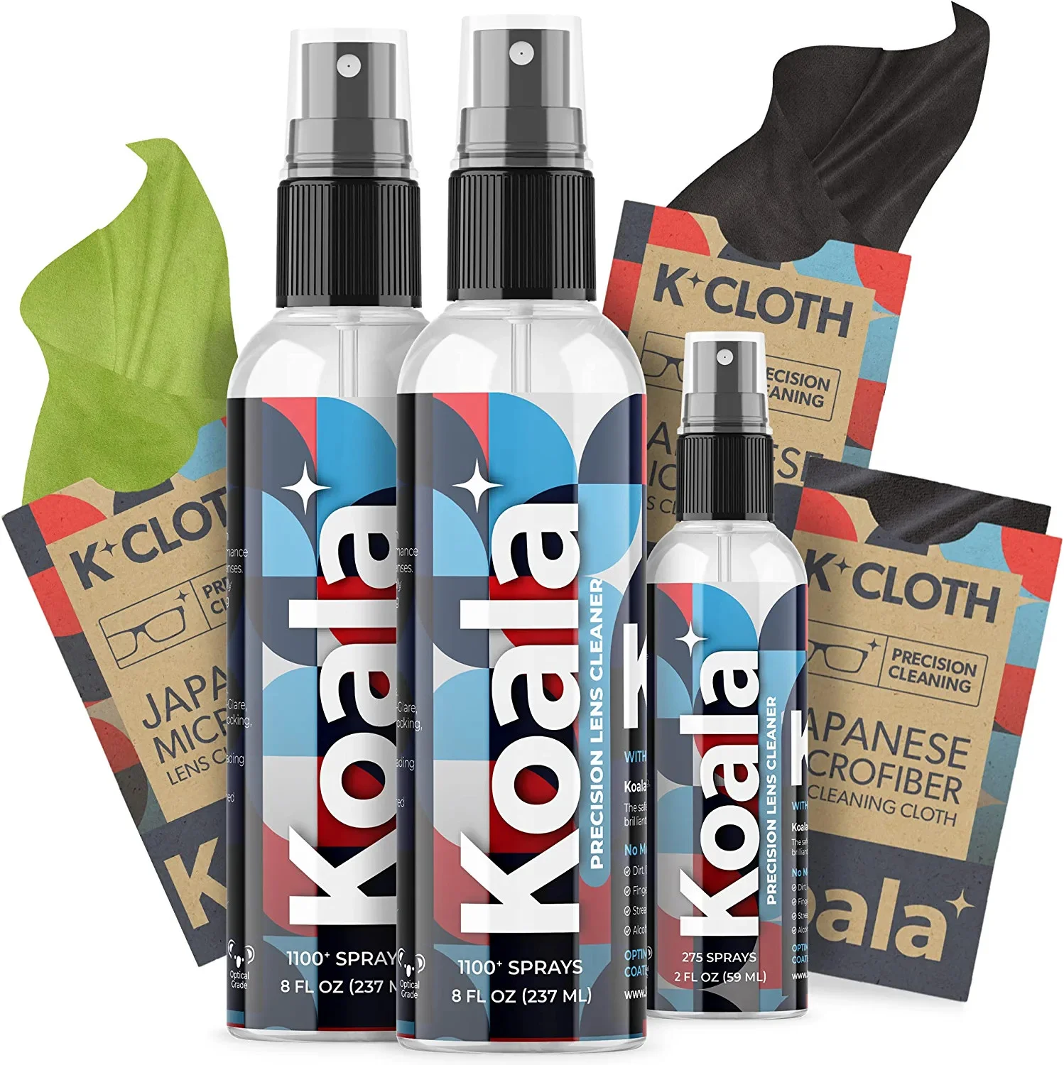 Koala Eyeglass Lens Cleaner Spray Kit | (2X) 8 Oz + (1X) 2 Oz Glasses Cleaner Bo